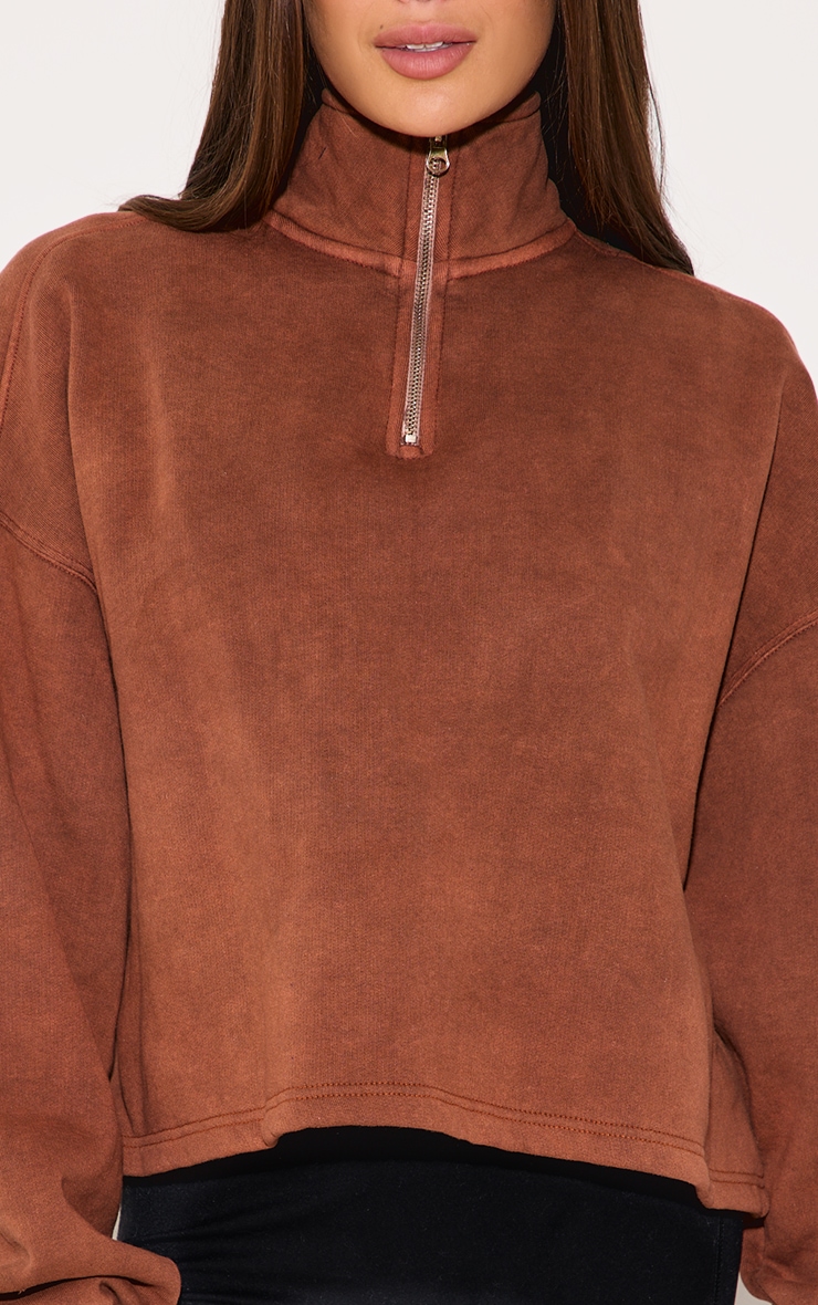 Taupe Washed Boxy Quarter Zip Sweatshirt image 4