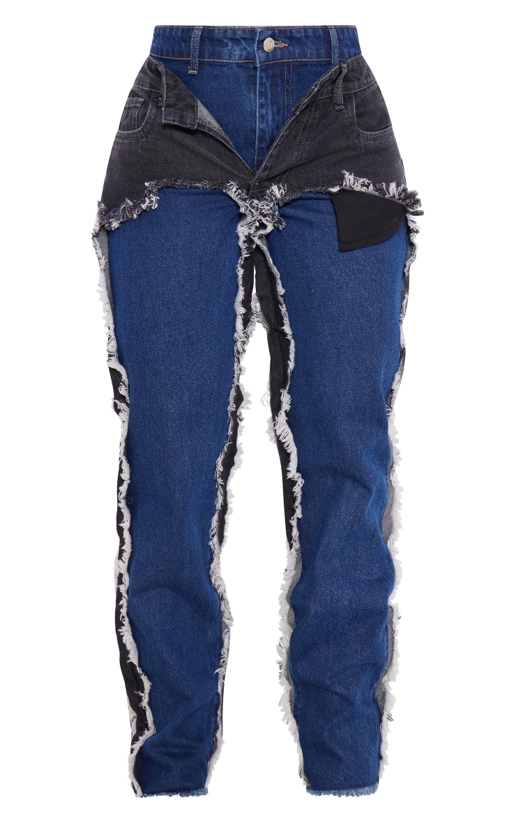 Washed Indigo Layered Effect Straight Leg Jeans image 5