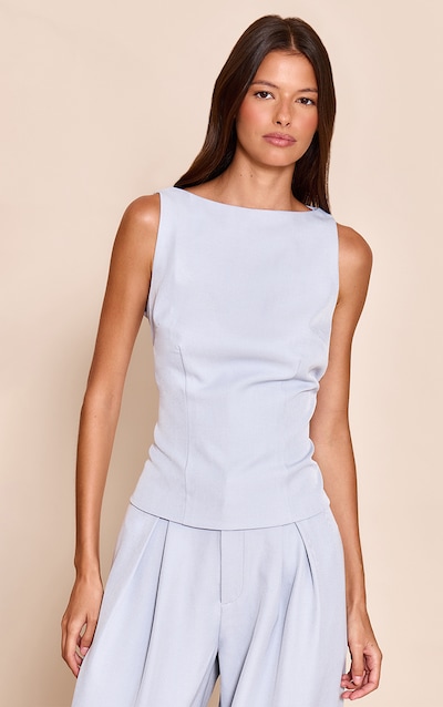 Pale Blue Racer Neck Detail Top