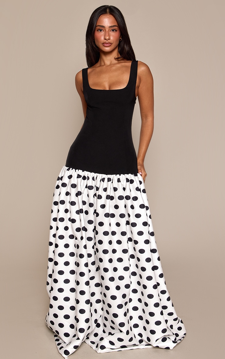 Petite Polka Dot Contrast Woven Gathered Hem Maxi Dress image 1