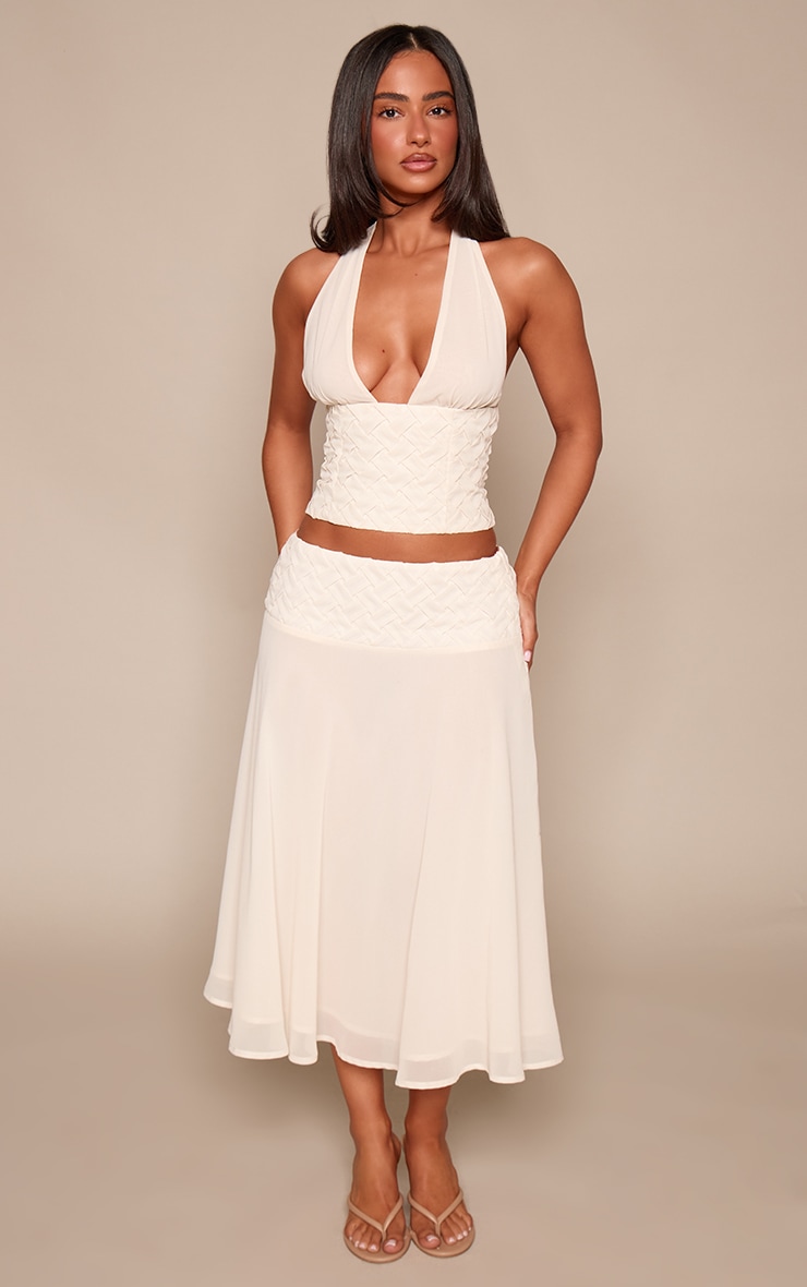 Petite Cream Woven Waistband Sheer Maxi Skirt