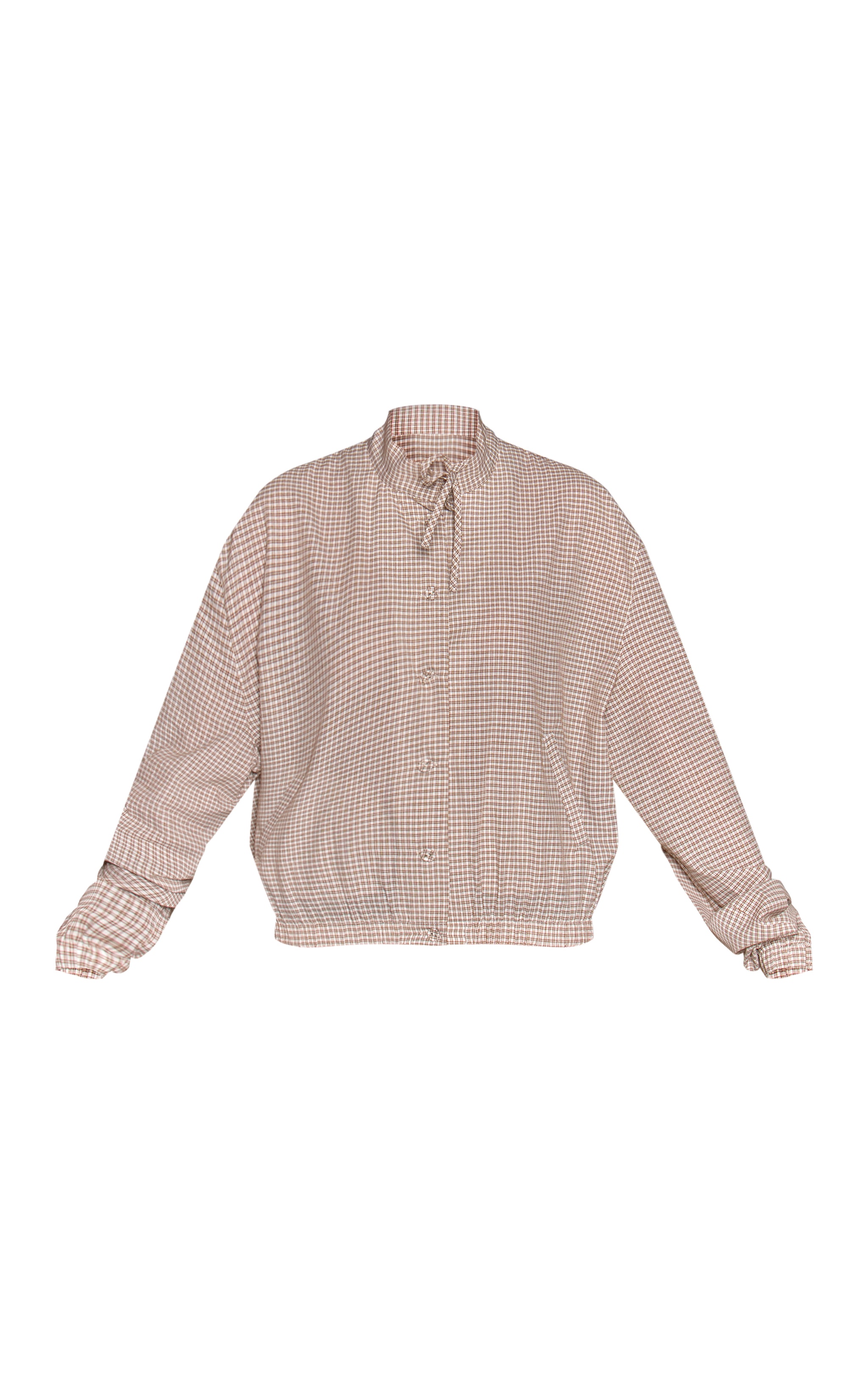 Cream Checked High Neck Tie Detail Long Sleeve Shirt  image 5