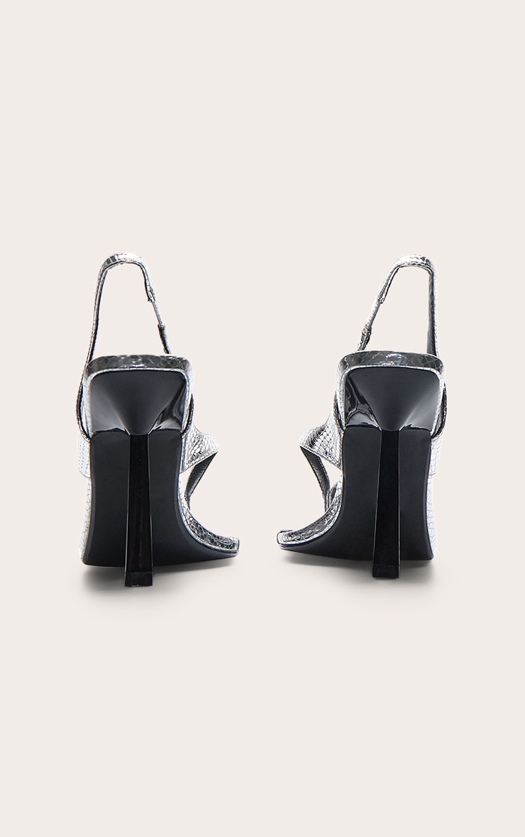 Silver Toe Thong Almond Toe High Heeled Sandals image 4