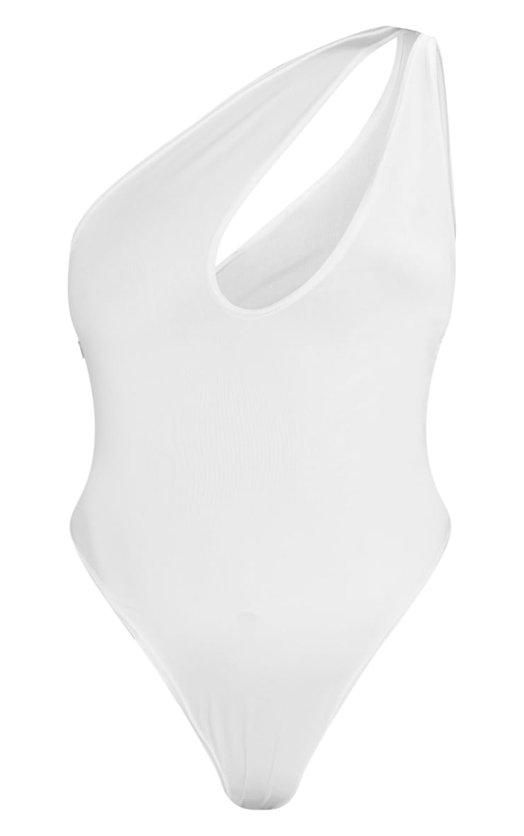 Maternity White  Slinky One Shoulder Plunge Bodysuit image 1