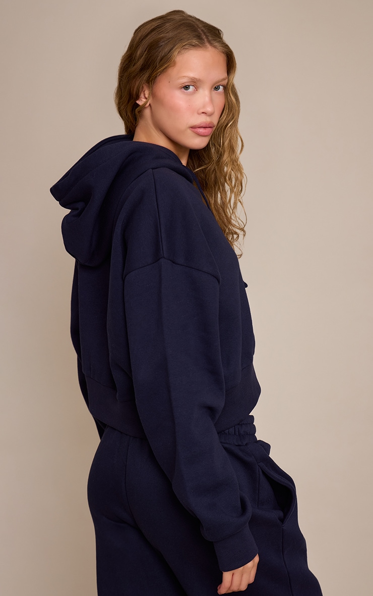 PRETTYLITTLETHING Navy Print Zip Front Hoodie image 2
