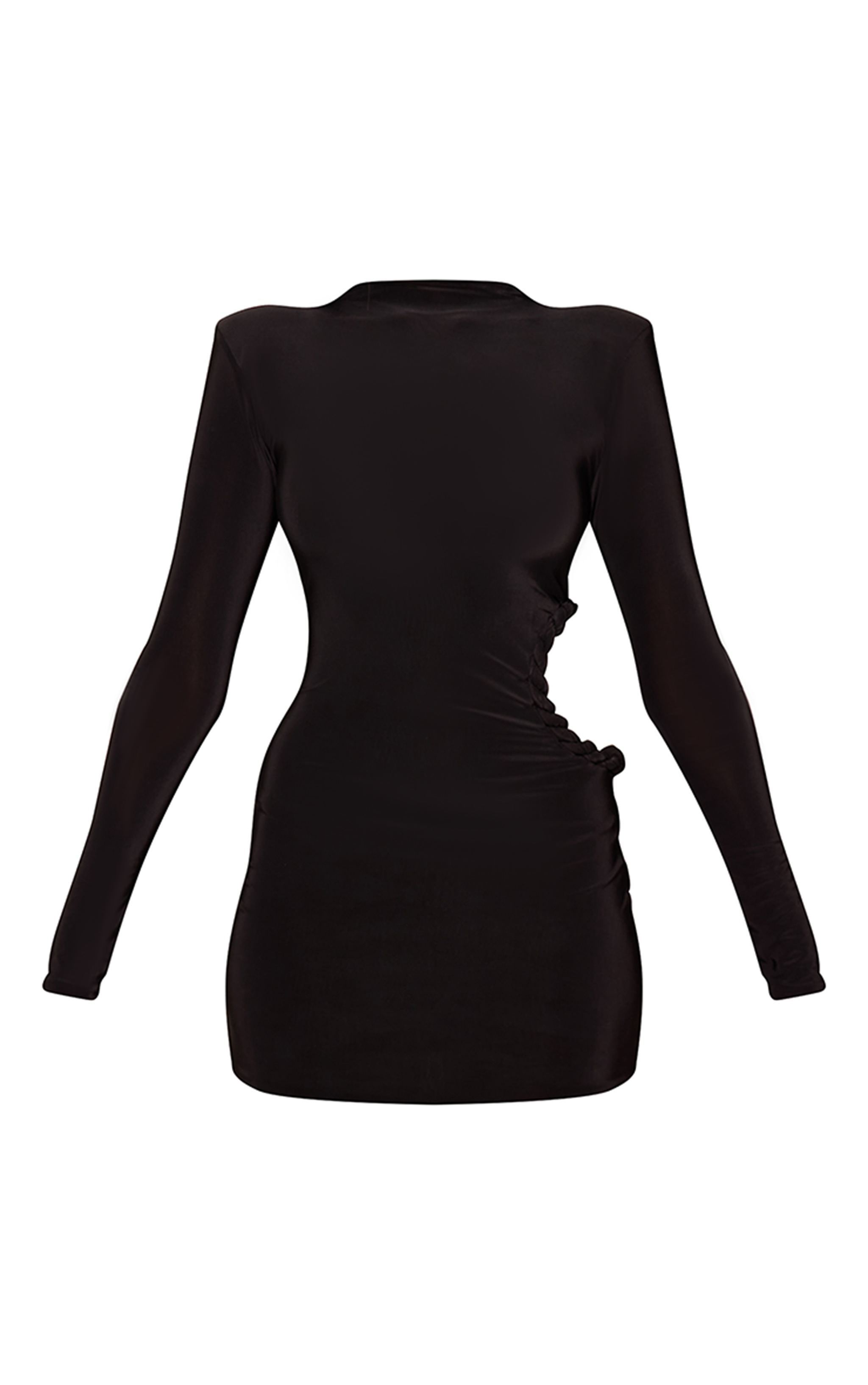 Black Slinky Plait Cut Out Side Long Sleeve Bodycon Dress image 5