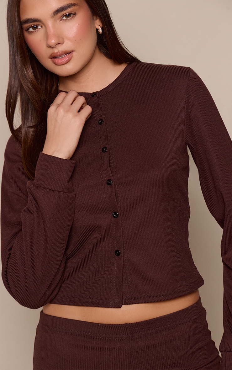 Dark Brown Ribbed Cinched Waist Cardigan image 4
