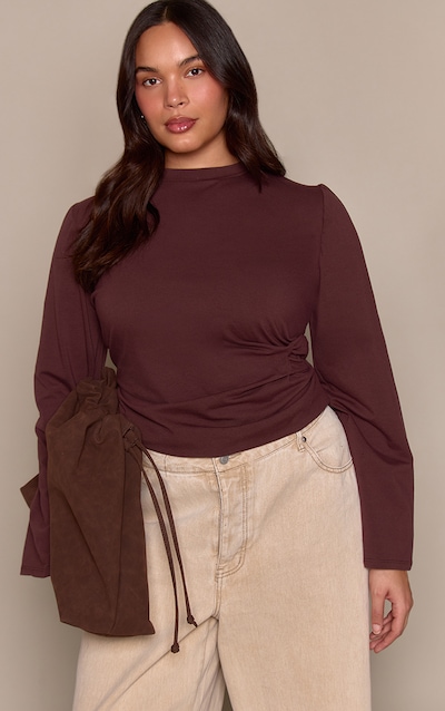 Plus Chocolate Cotton Side Detail Long Sleeve T-shirt