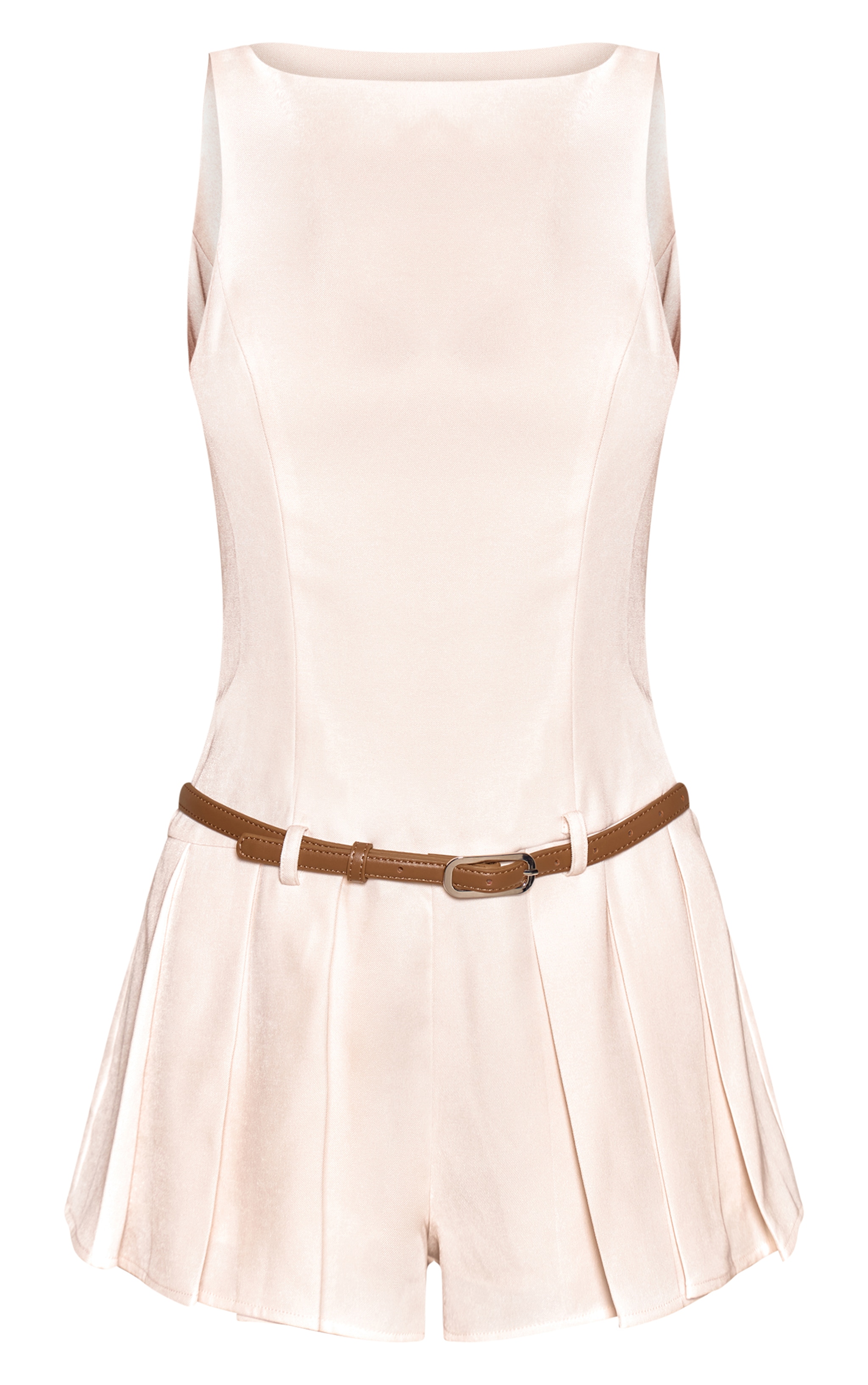 Cream Woven Belt Detail Pleated Skort Romper image 5