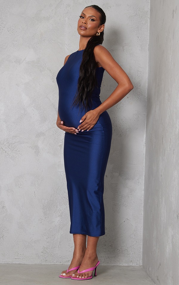 Maternity Blue Disco Racer Midi Dress PrettyLittleThing