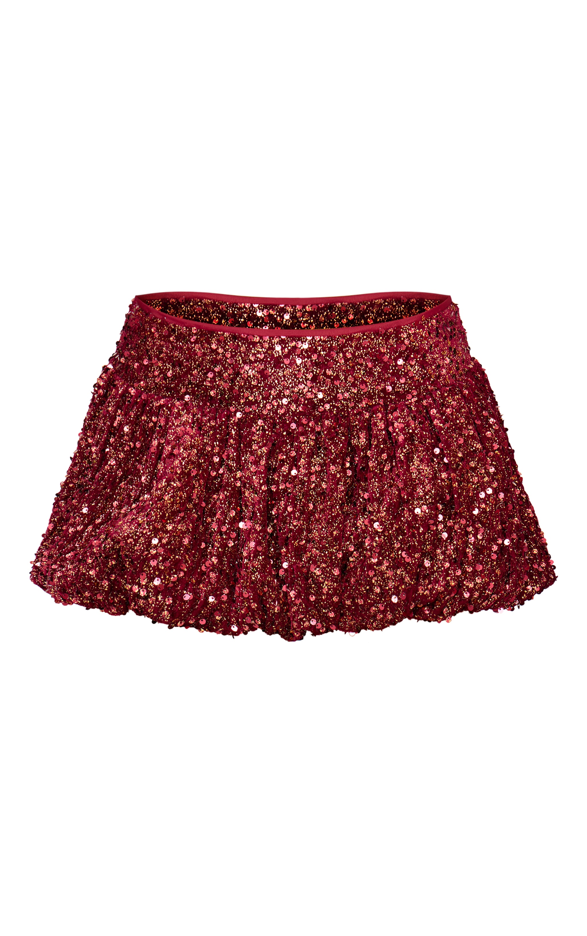 Burgundy Velvet Mixed Sequin Mini Puffball Skirt image 6