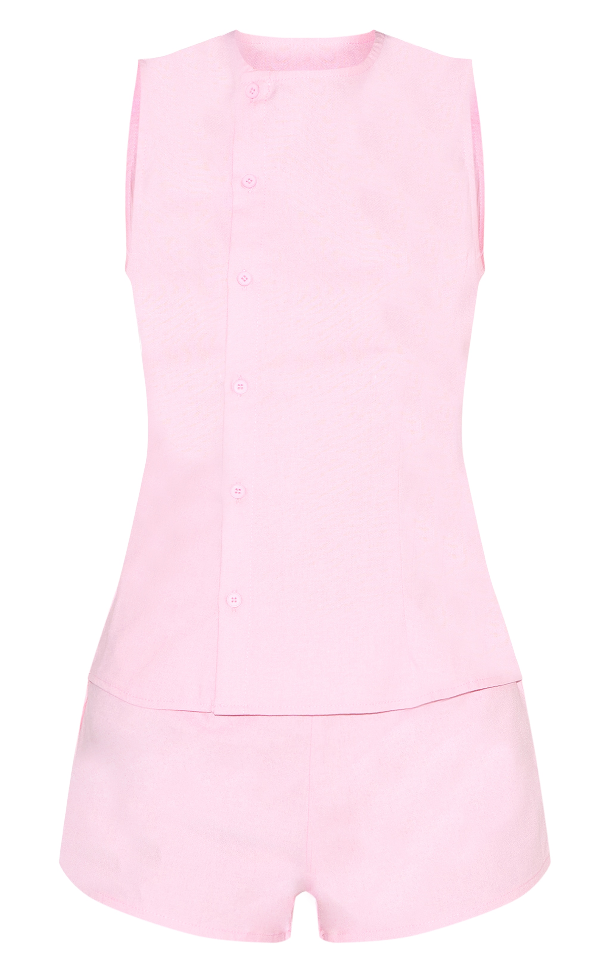 Candy Pink Linen Asymmetric Button Down Romper image 5