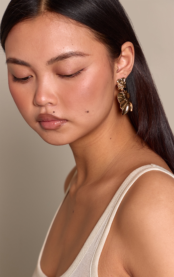 Gold Textured Abstract Draped Statement Earrings