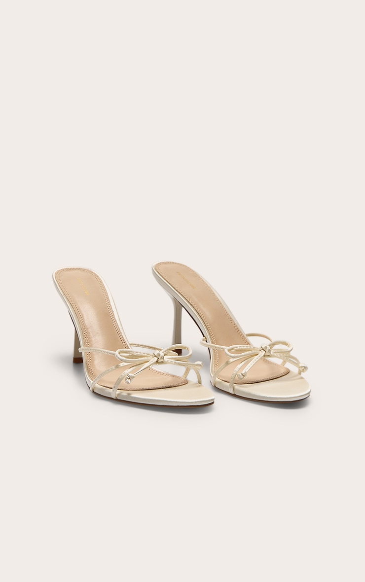 Ivory Satin Round Toe Bow Detail Mid Stiletto Heeled Mules image 2