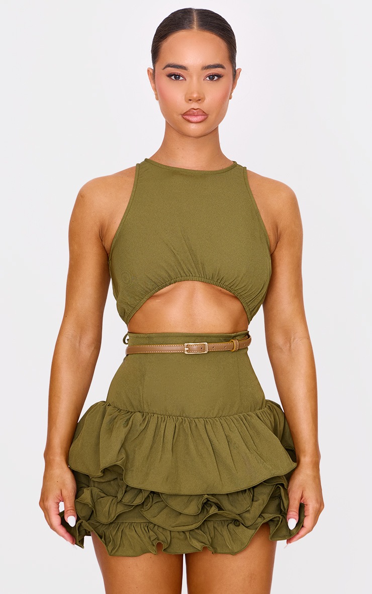 1210571 Khaki Cutout Side Dress