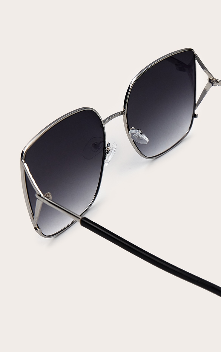 Silver Oversized Square Metal Frame Sunglasses image 4