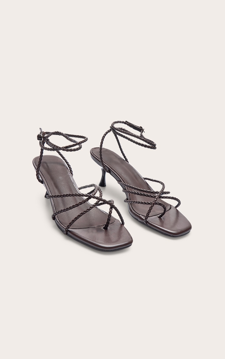 Chocolate Pu Braided Strap Kitten Heel Sandal image 3