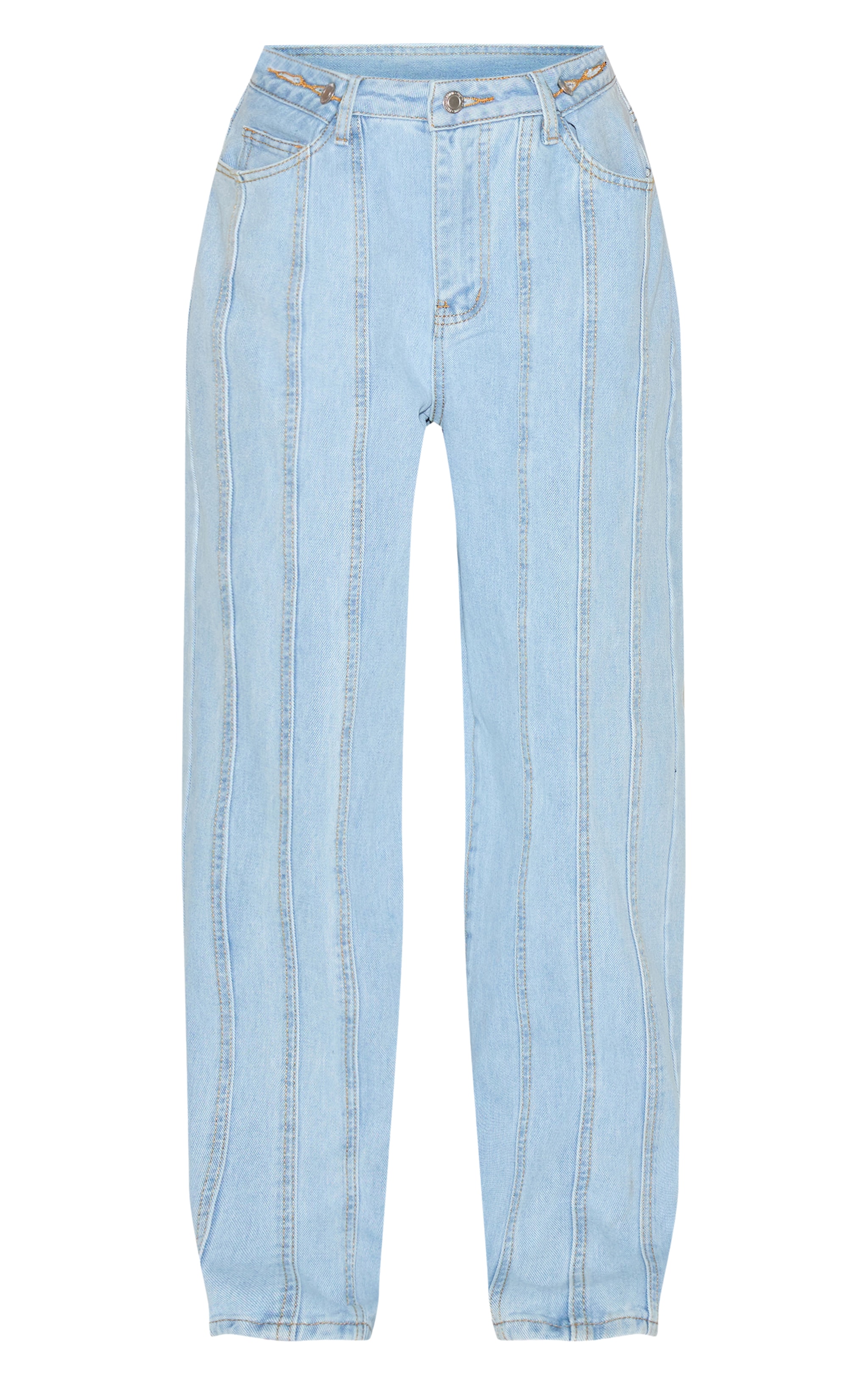 Petite Light Blue Denim Seam Detail Jeans With Adjustable Straps image 5