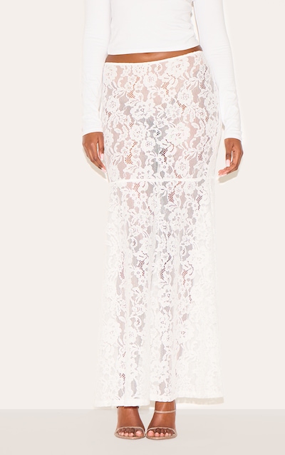 White Floral Lace Sheer Maxi Skirt