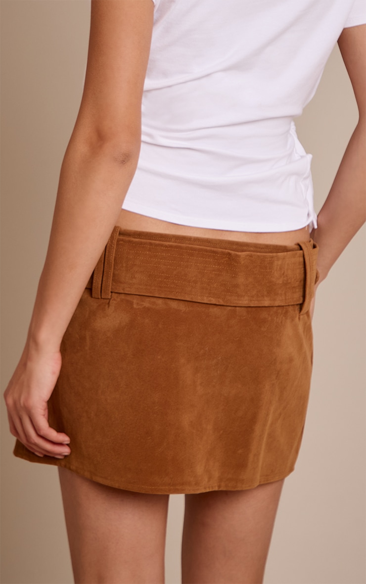 Camel Faux Suede Belt Mini Skirt image 3