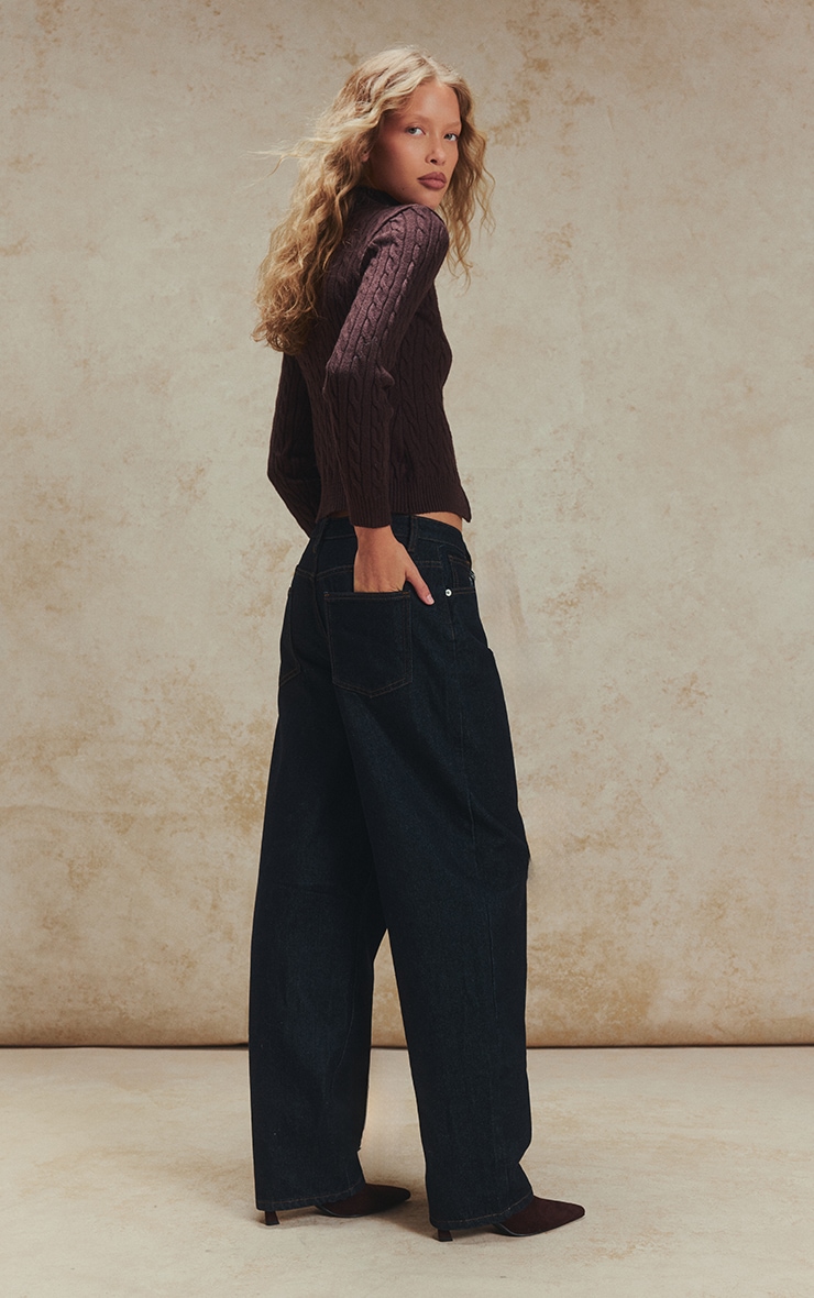 Chocolate Cable Knit Long Sleeve Zip Up Sweater image 4