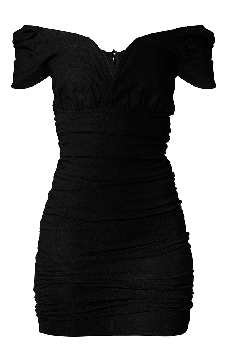 Black V Bar Ruched Sleeveless Bodycon Dress image 2