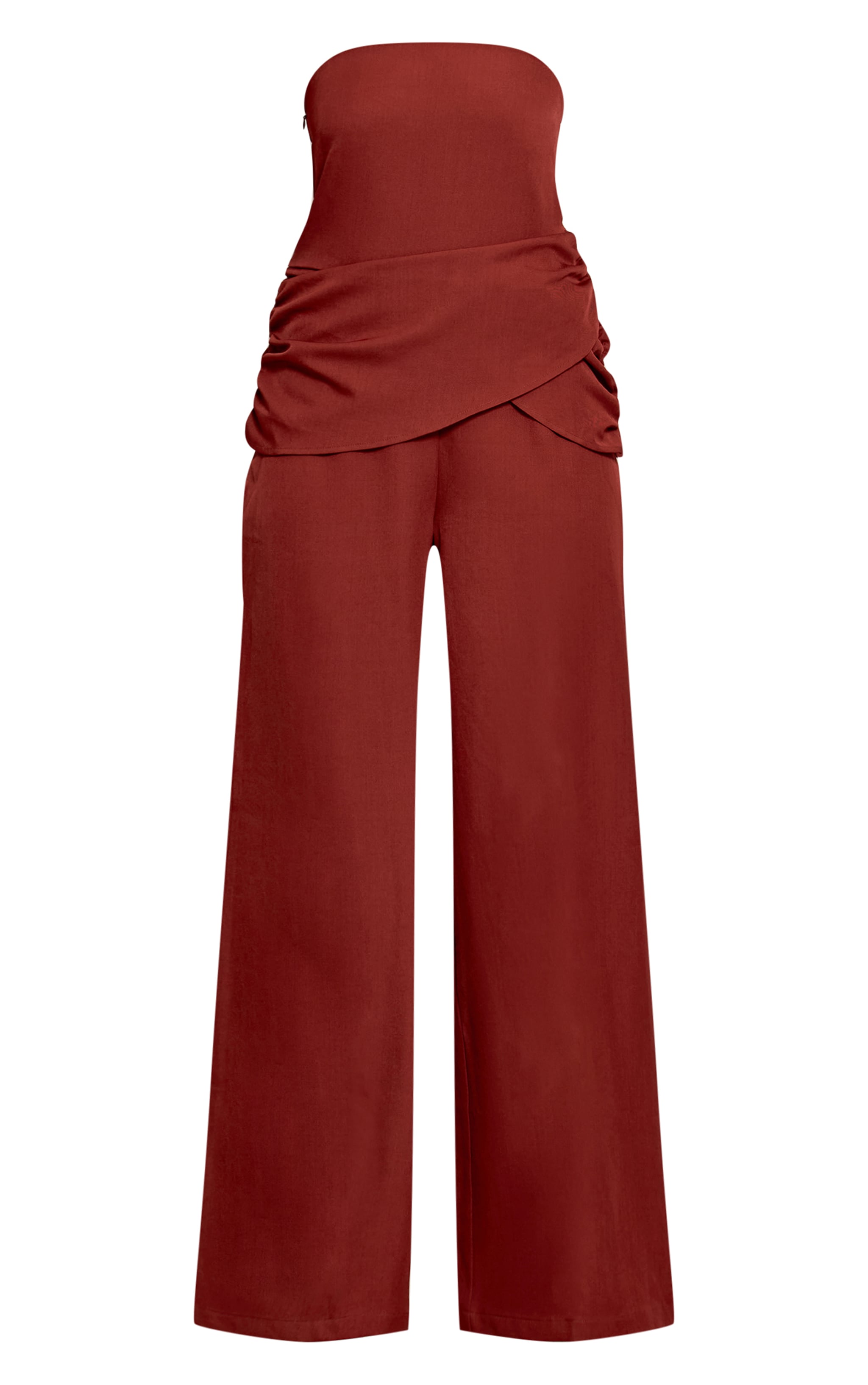 Burnt Orange Woven Bandeau Draped Wide Leg Jumpsuit image 5