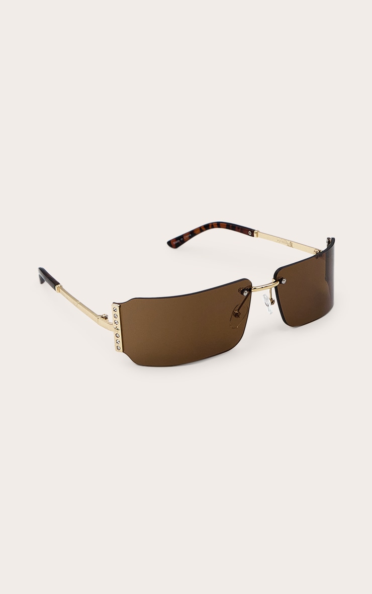 Lunettes de soleil carrées autour des yeux marron à strass image 3