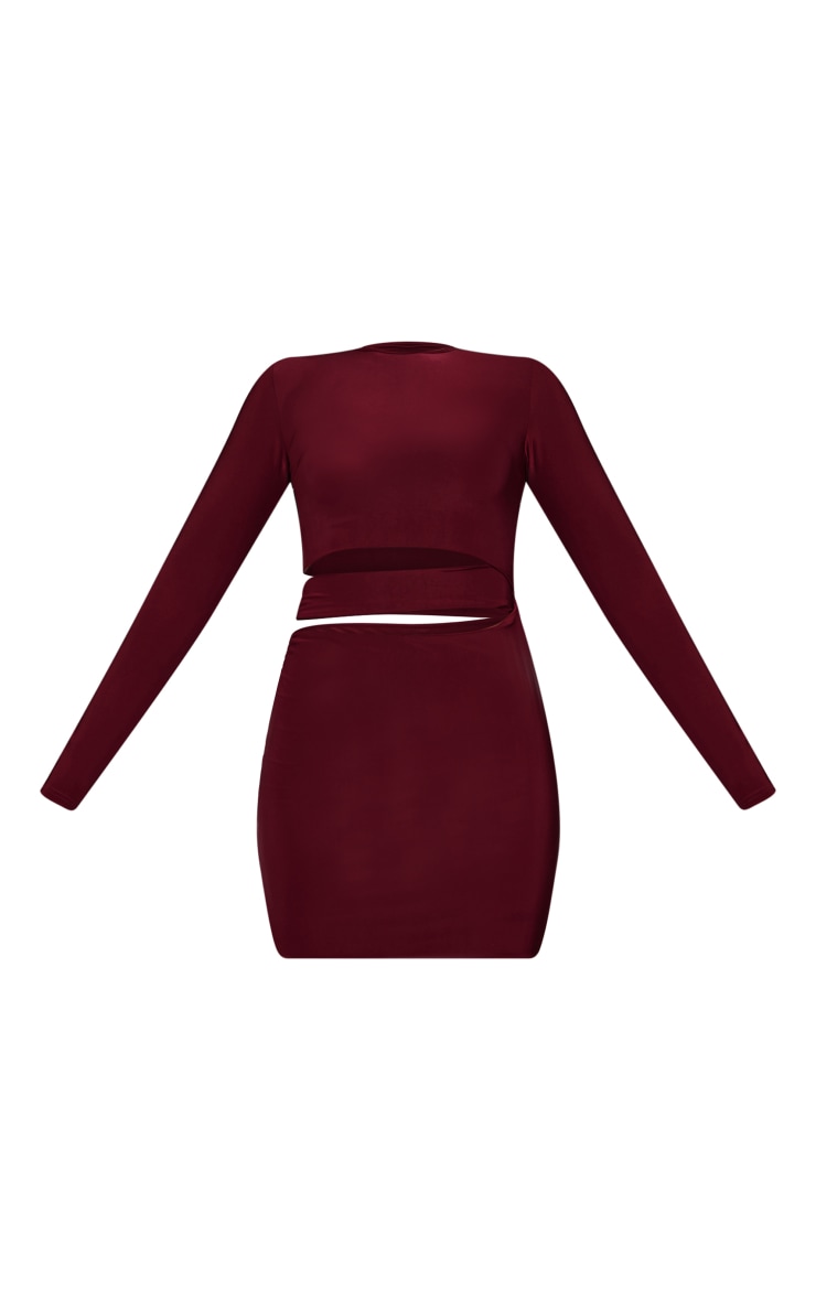 Dark Plum Slinky Cut Out Waist Ring Detail Bodycon Dress image 5