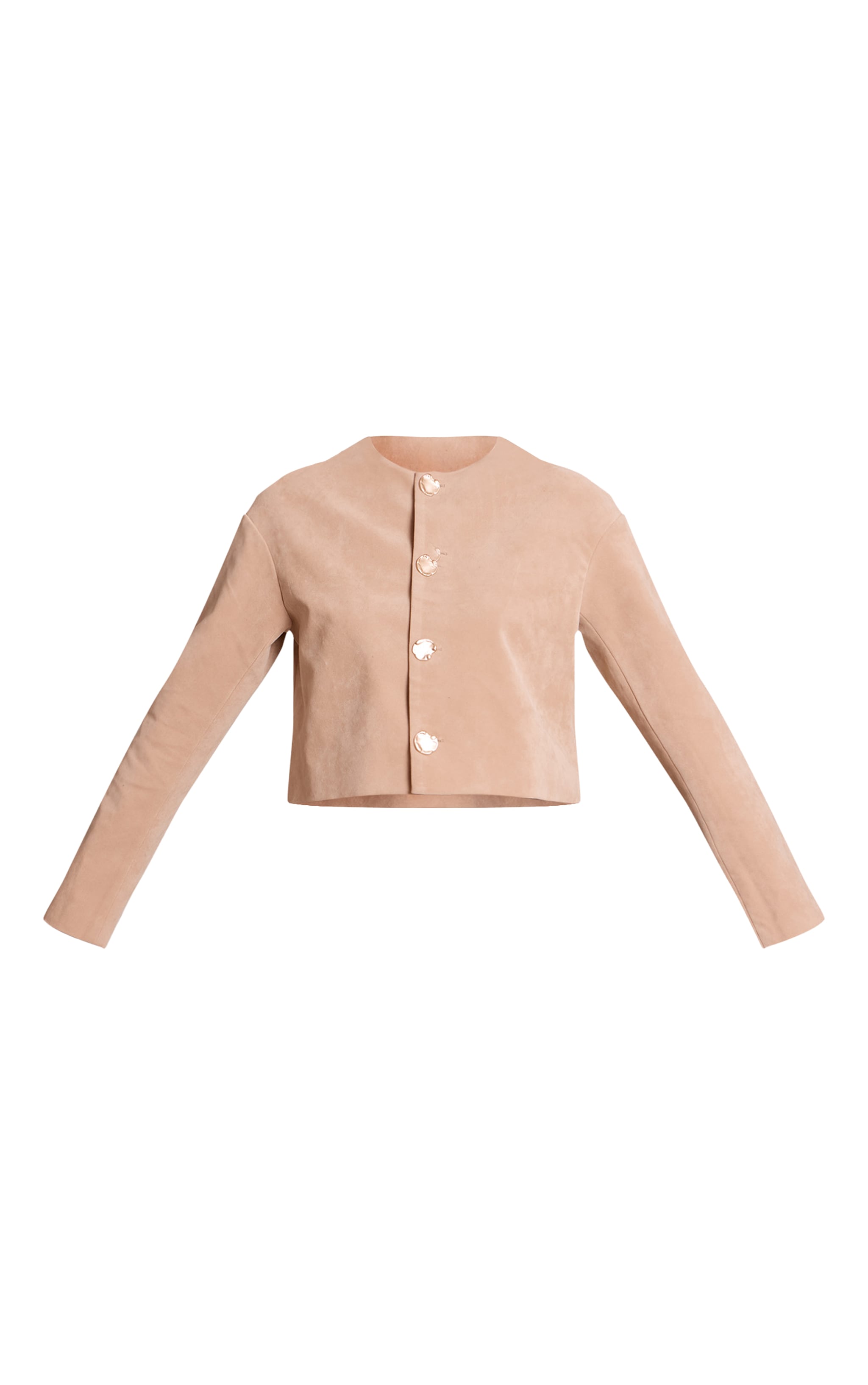 Sand Round Neck Gold Button Suede Jacket image 5