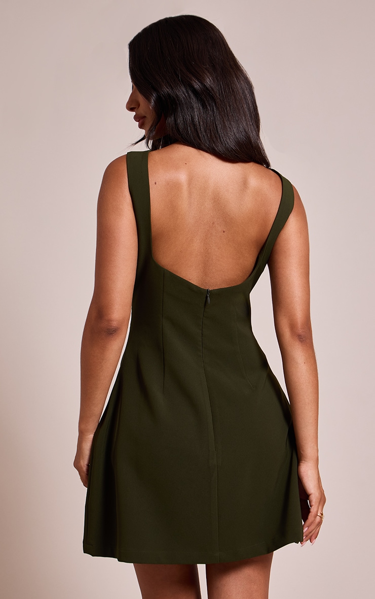 Petite Dark Green Woven Open Back Mini Dress image 2