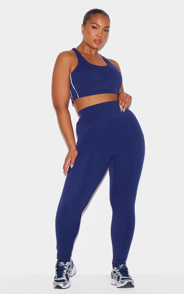Navy Sculpt Contrast Detail High Waist Gym Leggings image 8
