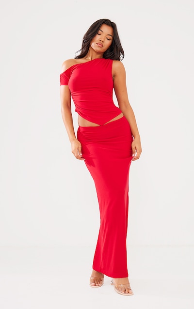 Red Soft Touch Low Rise Maxi Skirt