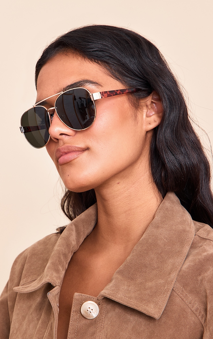 Tortoiseshell Green Lens Aviator Sunglasses image 1