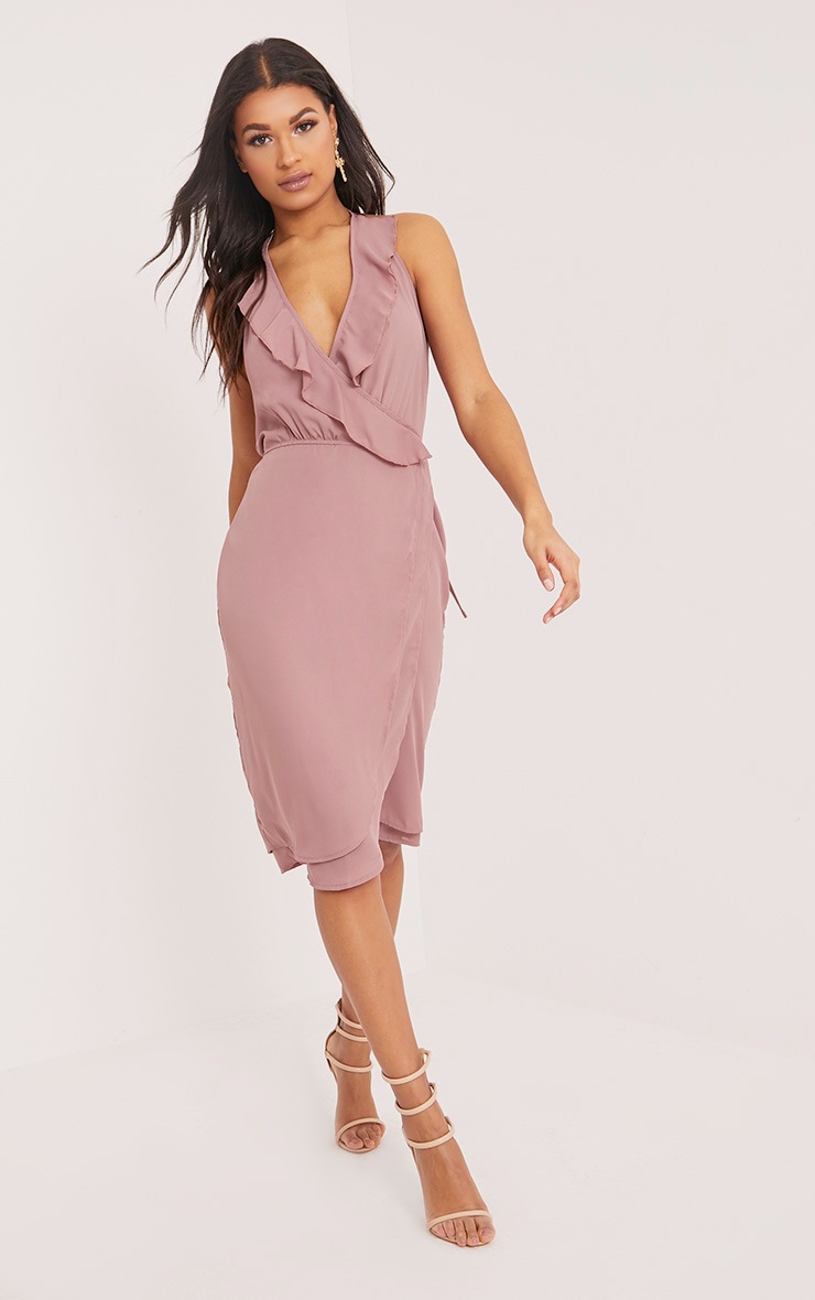 frill wrap midi dress