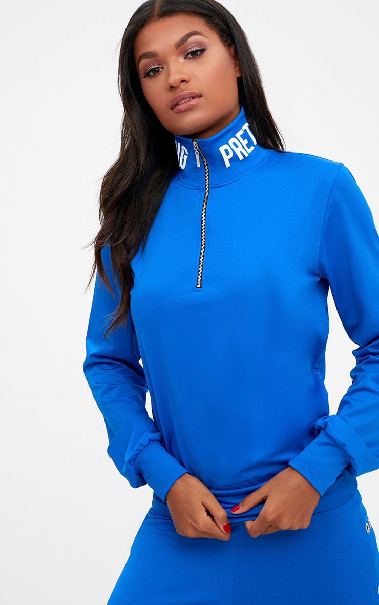 PRETTYLITTLETHING Cobalt Zip Front Sport Sweater PrettyLittleThing IL