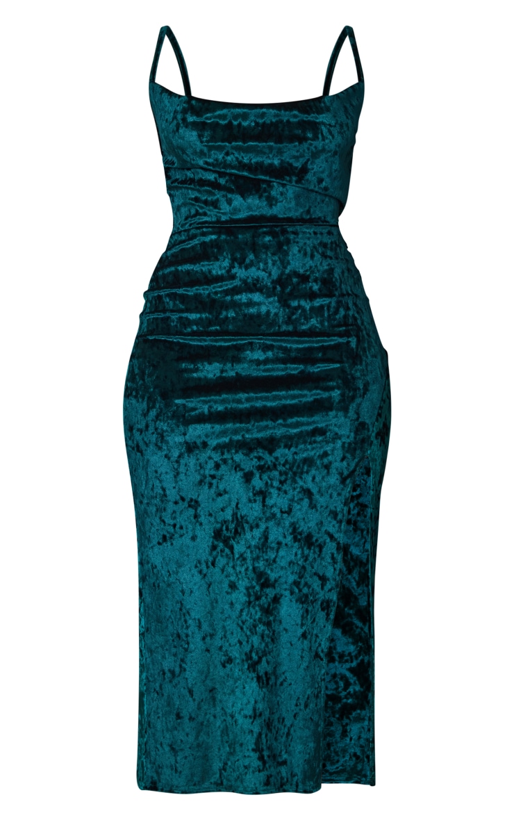 Shape Emerald Green Velvet Cowl Split Midi Dress image 5