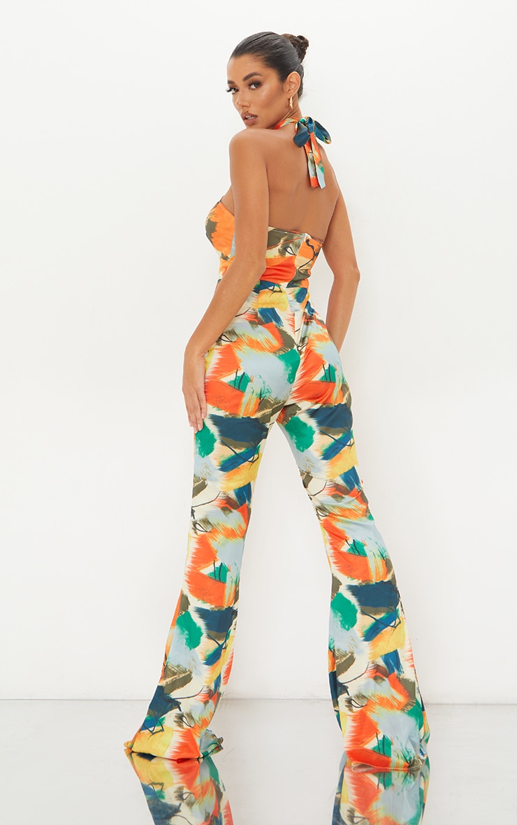 Multi Abstract Print Ring Detail Halterneck Jumpsuit image 2