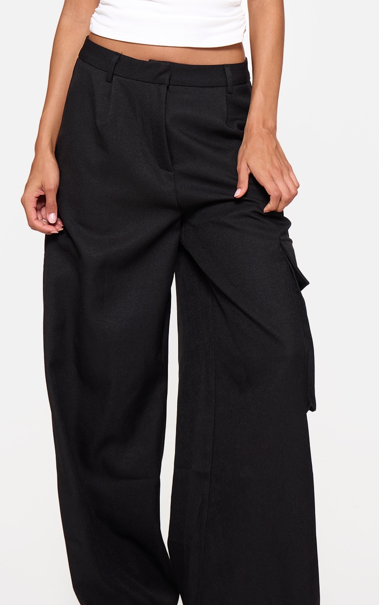  Black Premium Cargo Pocket Detail Tailored Pants image 4