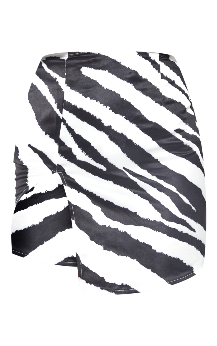 Black Zebra Tailored Satin Asymmetric Split Front Mini Skirt image 6