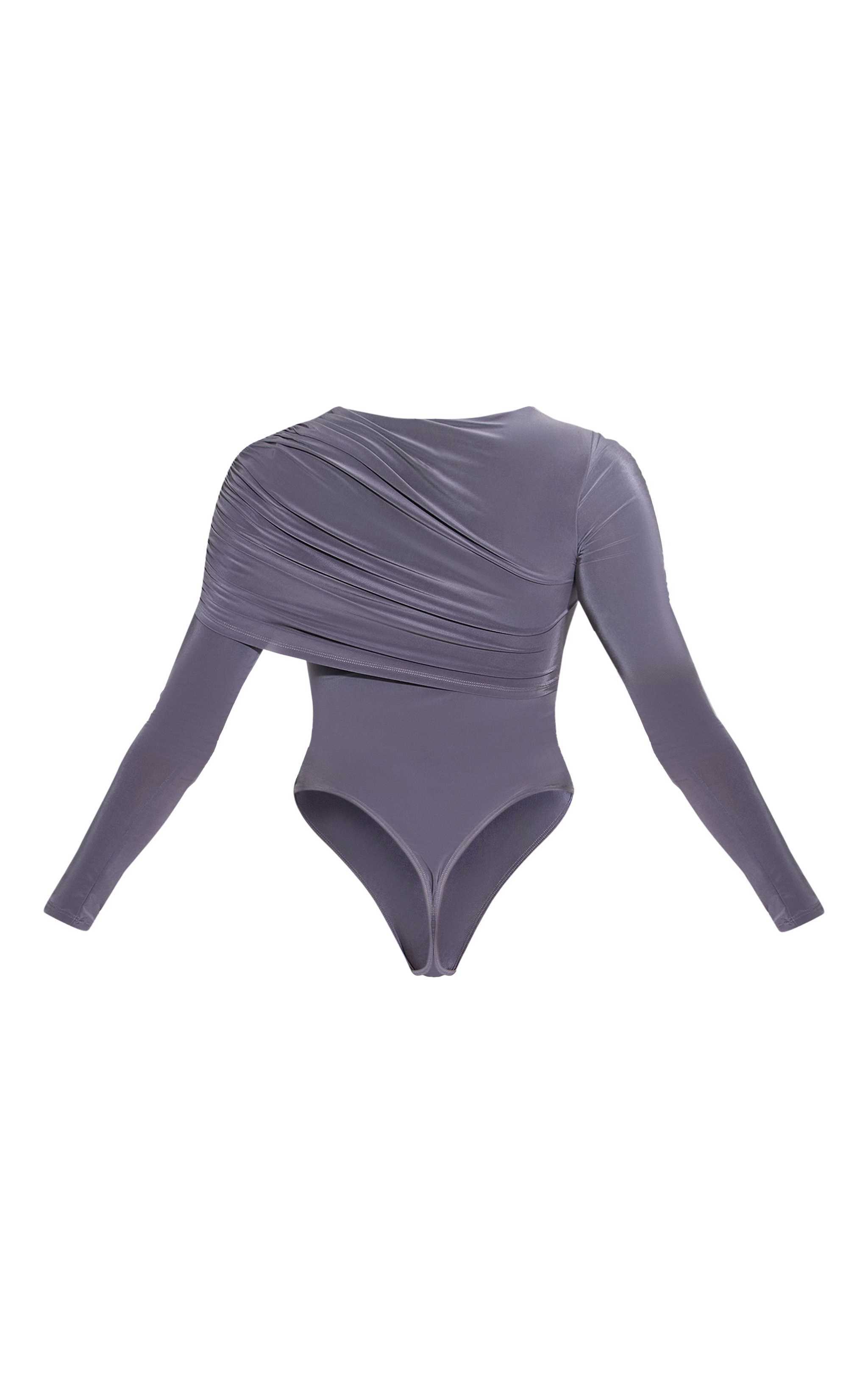 Charcoal Double Layer Slinky Cape Detail Long Sleeve Bodysuit image 6