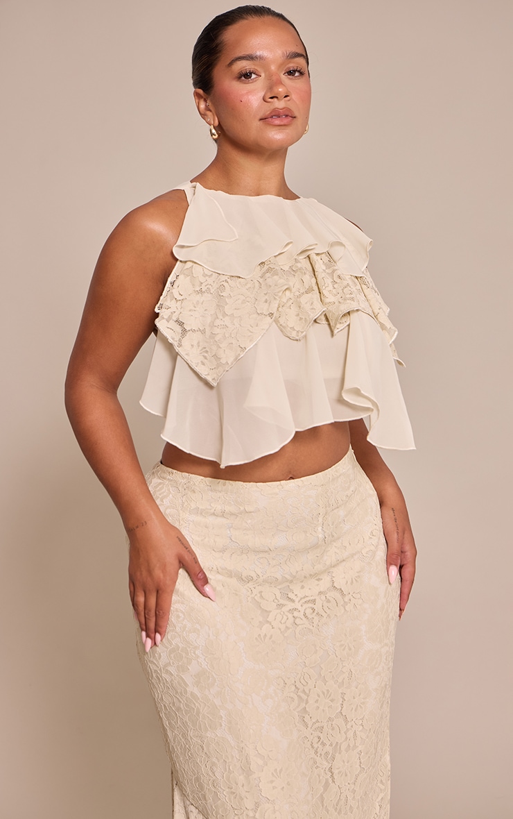 Shape Butter CREAM Chiffon Lace Mix Tiered Top image 1