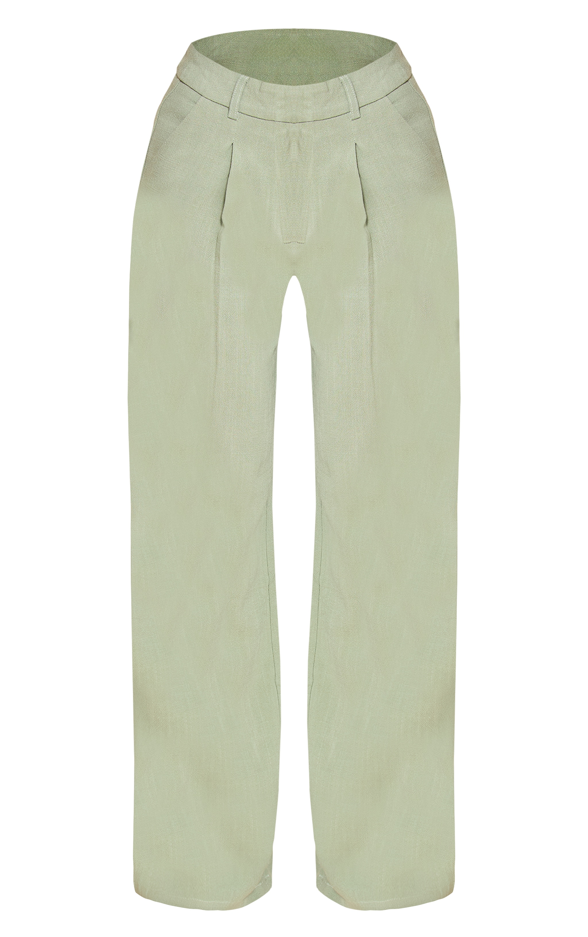 Petite Sage Green Linen Pleat Pants image 5