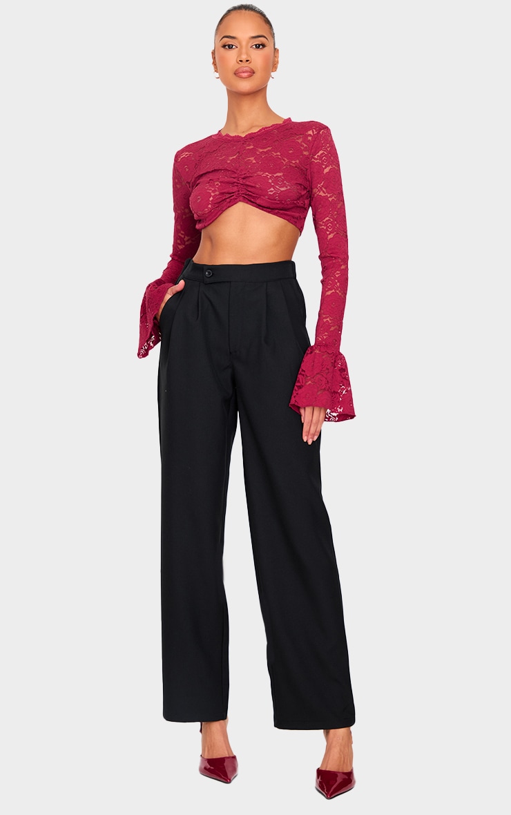 Burgundy Lace Extreme Crop Long Sleeved Top image 3