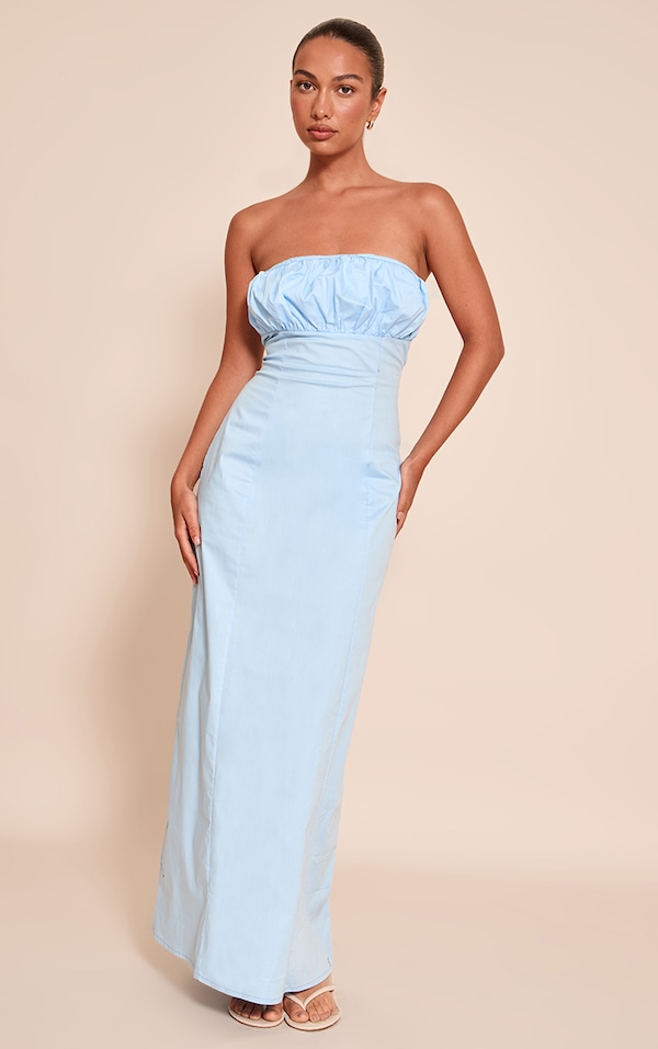 Blue Bandeau Ruched Bust Maxi Dress