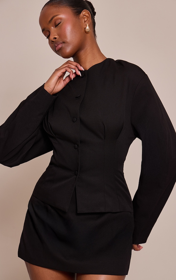 Black Woven Balloon Sleeve Skort Romper