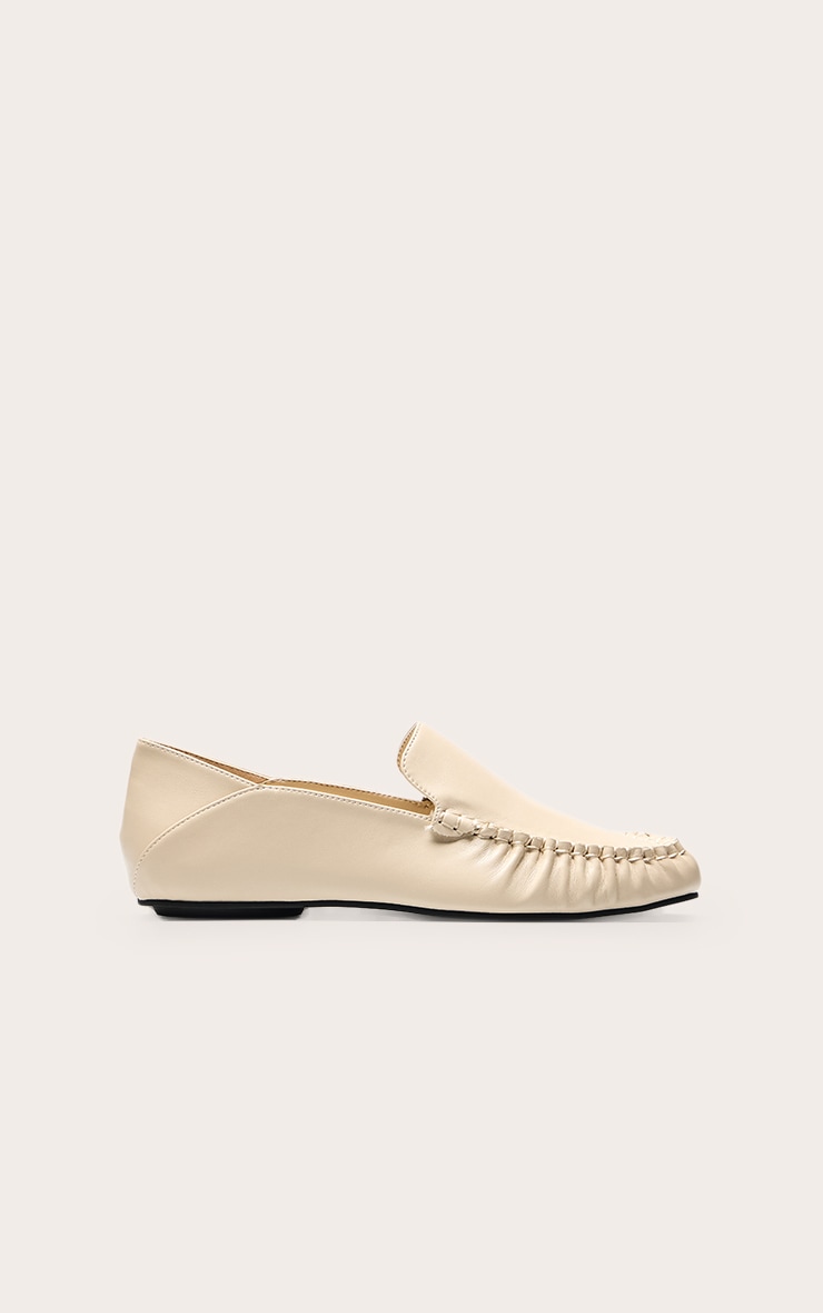 Cream PU Ruched Trim Boat Loafer image 2