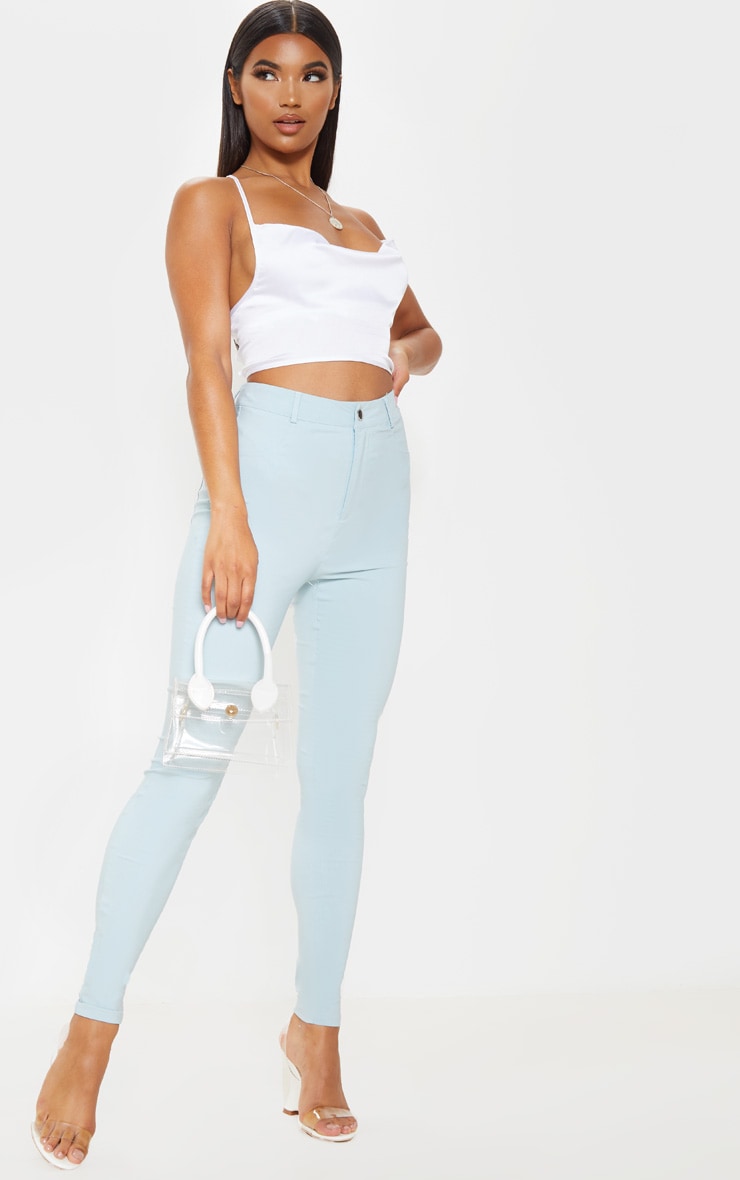 Pale Blue Popper High Waisted Stretch Jegging image 1