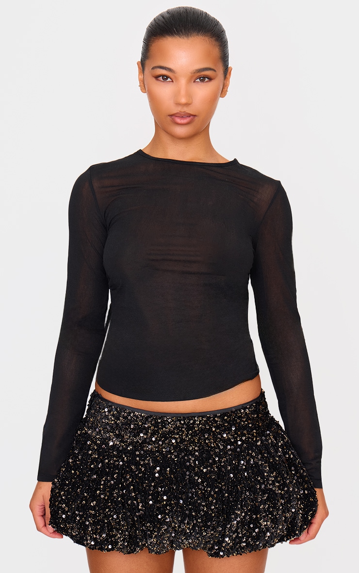 Black Velvet Mixed Sequin Mini Puffball Skirt image 4