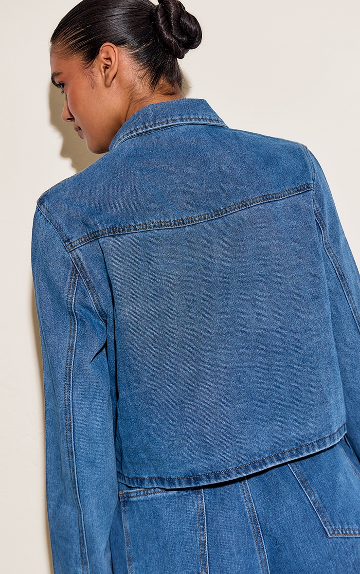  Mid Blue Wash Relaxed Long Sleeve Cropped Denim Shirt image 2